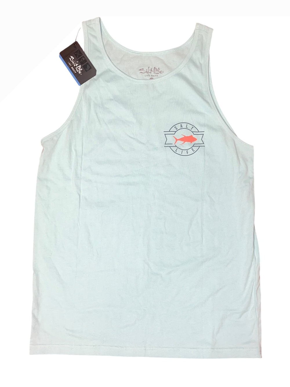 Salt Life Teal Blue Navy Orange Fish Logo Tank Top Men’s Small NWT Reel Escape